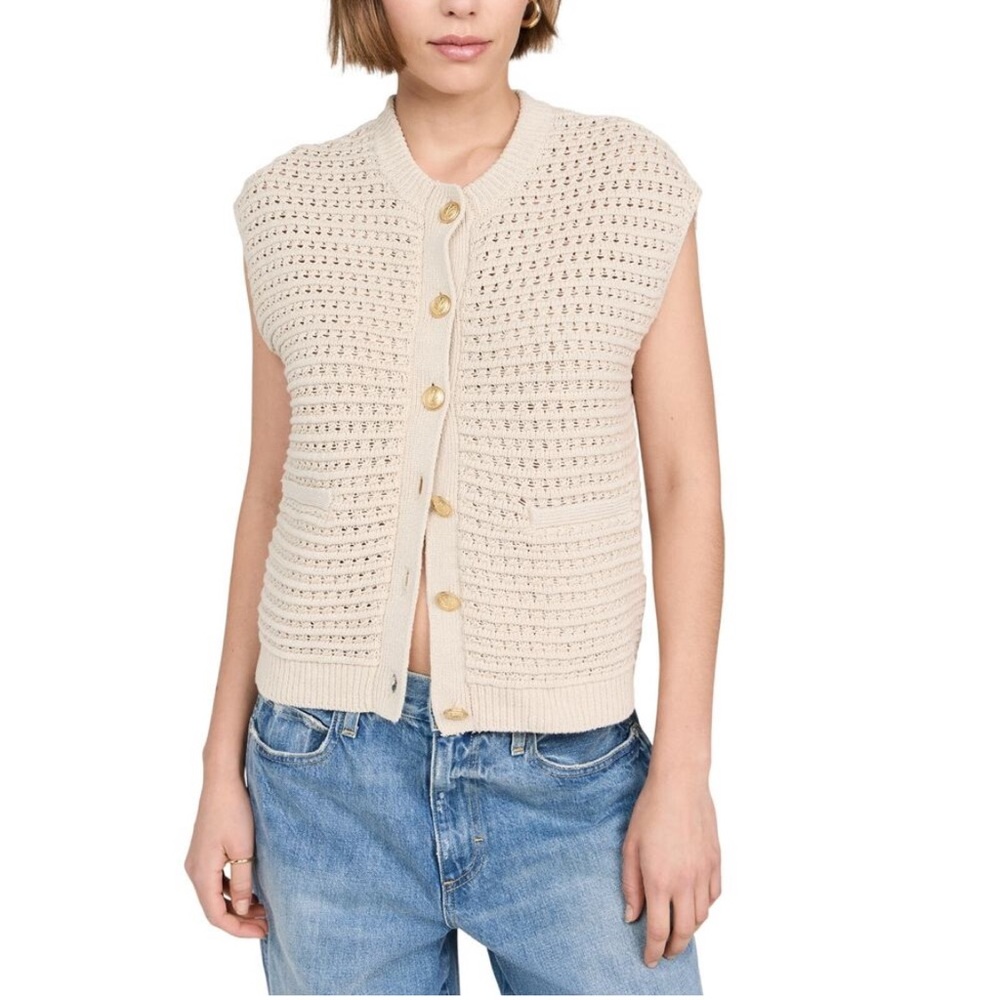 Rag & Bone Marlee Sweater Vest Size Small Cream Chunky Knit Minimalist Preppy